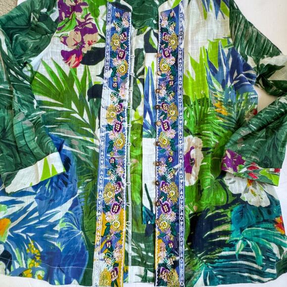 Soft Surroundings Tropical Floral Embroidered Beaded Tunic Top PL - Picture 3 of 11